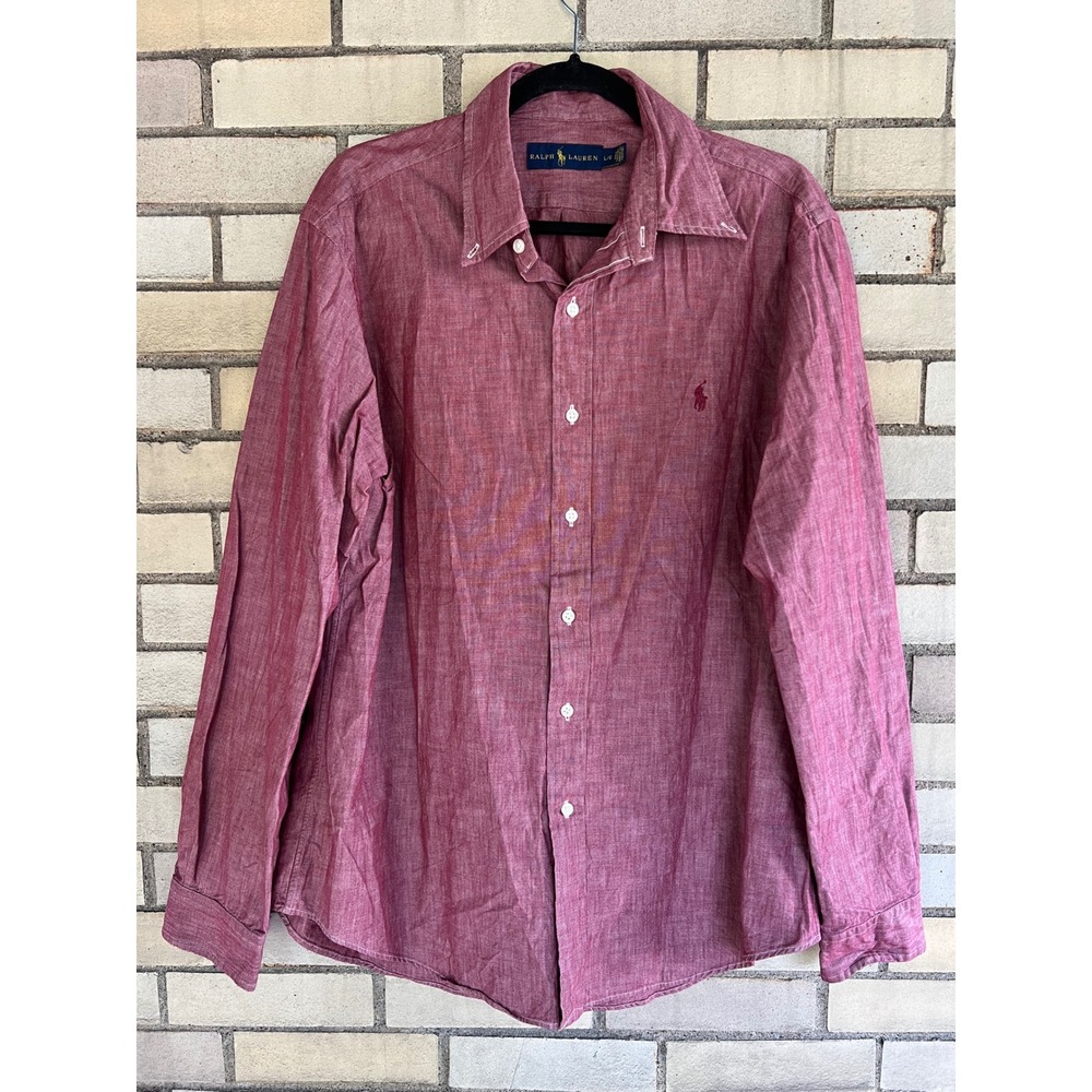 Ralph Lauren Red Long Sleeve Button Down Shirt 100% Cotton Men's Size Large
